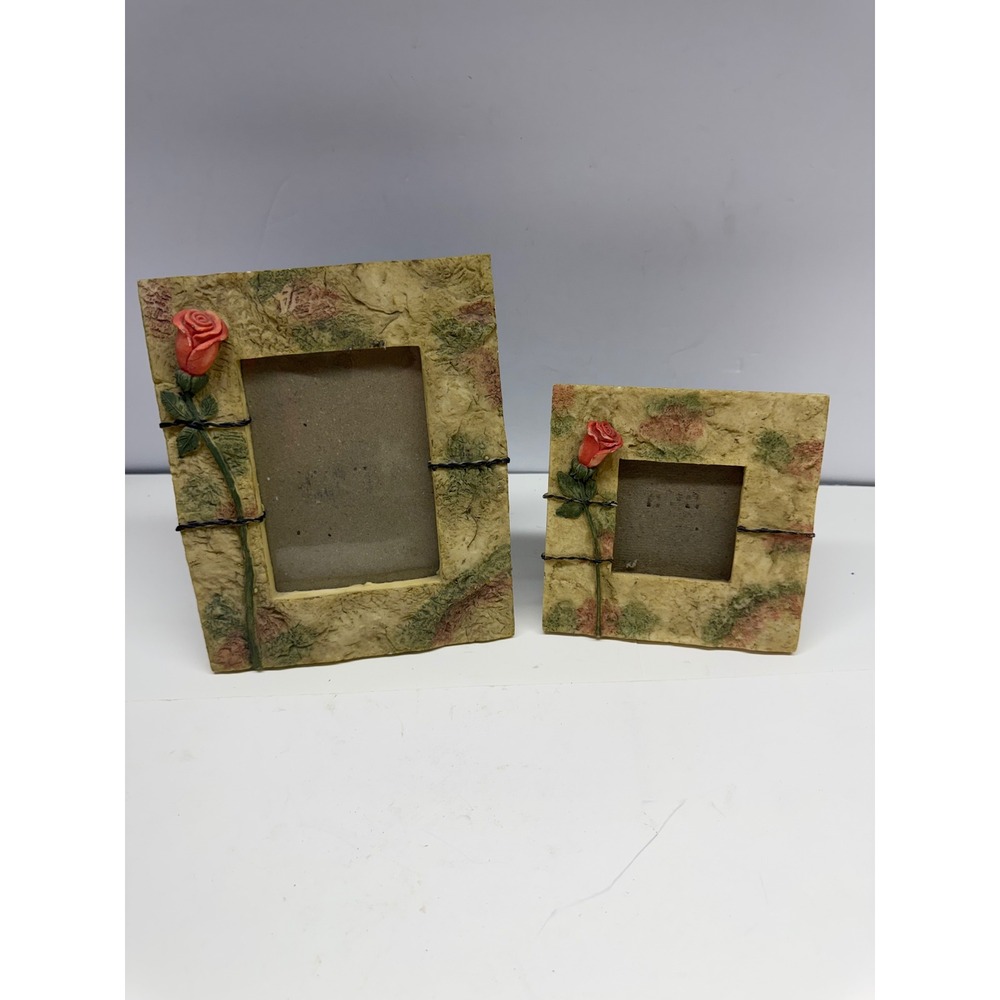 Vintage Cottagecore Rose Resin Picture Frame Set Rustic Floral Garden Decor 2pc